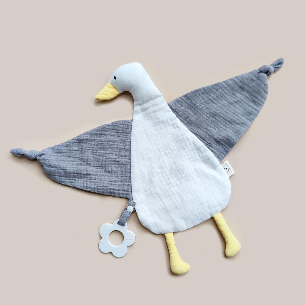 Stack Organic Muslin Cotton Baby Blanket With Cute Goose Plush Toys Muslin Security Blanket Baby Comforter