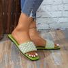 Модная женская обувь на плоской подошве Летние новые сандалии с квадратным носком, открытым носком, бисером, мягкой подошвой, противоскользящие, износостойкие
