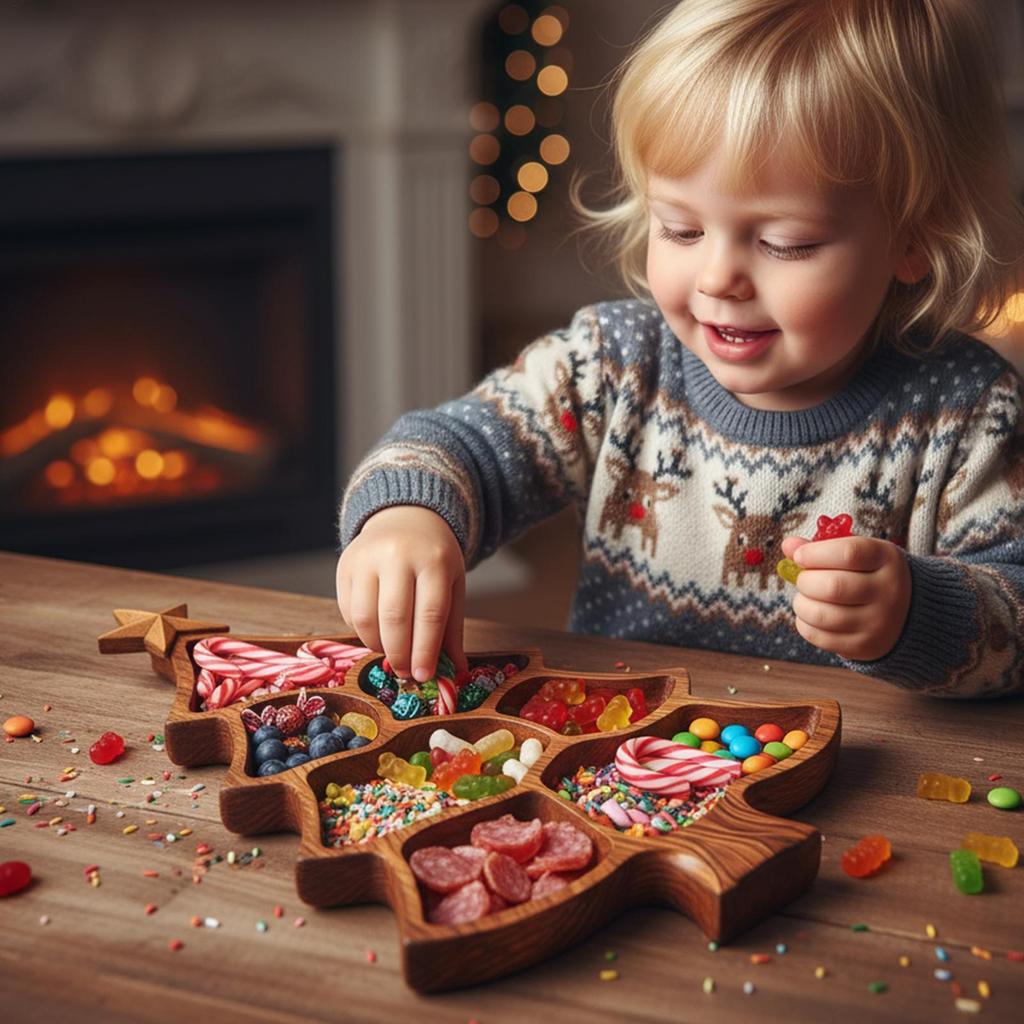 Рождественская елка Шарcuterie Доска Деревянный Разделенный Поднос для еды Сырная тарелка для Фруктов Десертов Орехов Украшение праздничного стола Кухонная сервировка