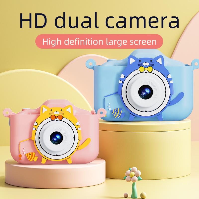 Детская мини-камера Мультяшный кот Игрушки для девочек и мальчиков Подарки на день рождения 1080P HD 2-дюймовый экран С силиконовым чехлом Запись жизни Камера