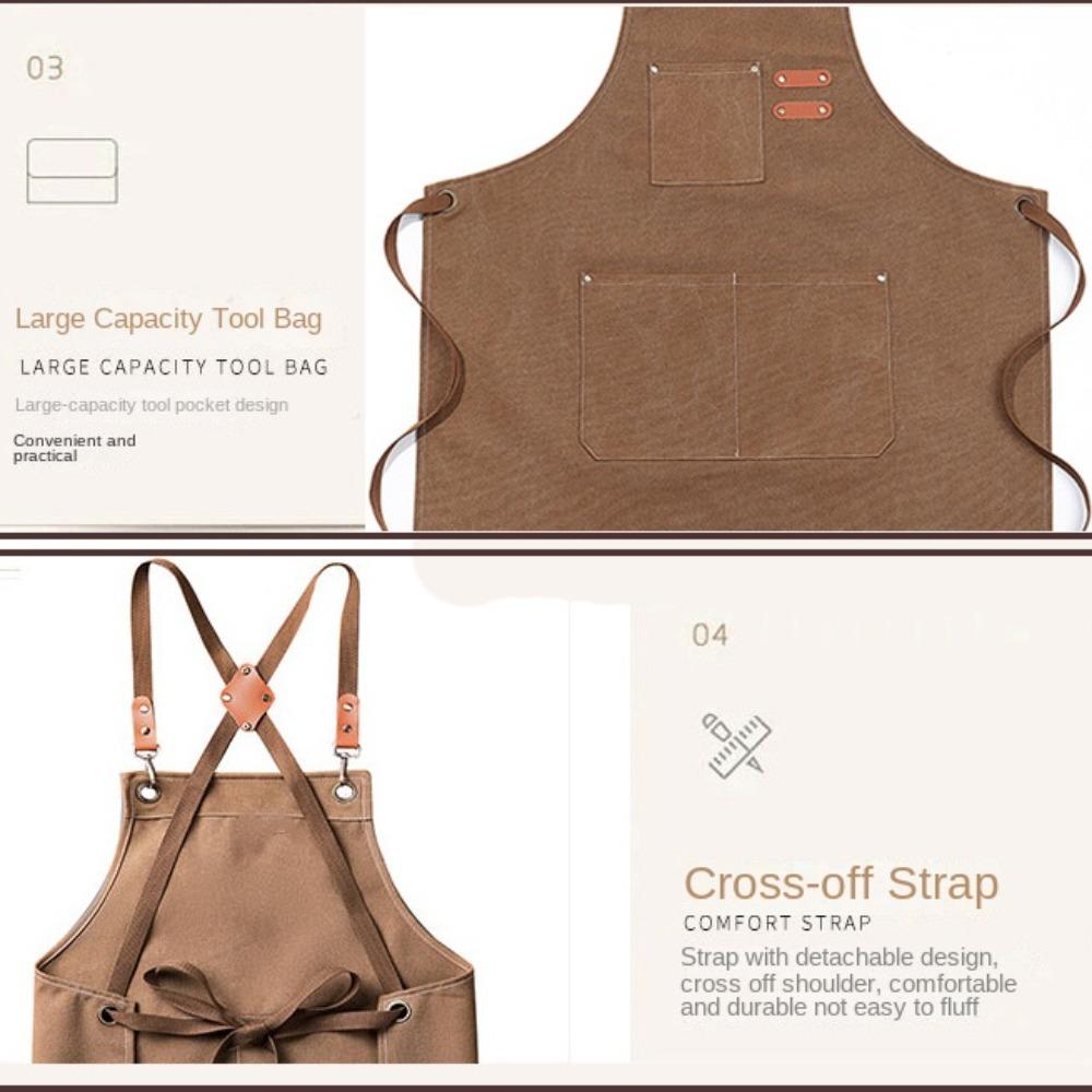 Canvas Kitchen Aprons Multi-pocket Barista Apron New Chef Work Apron  Kitchen