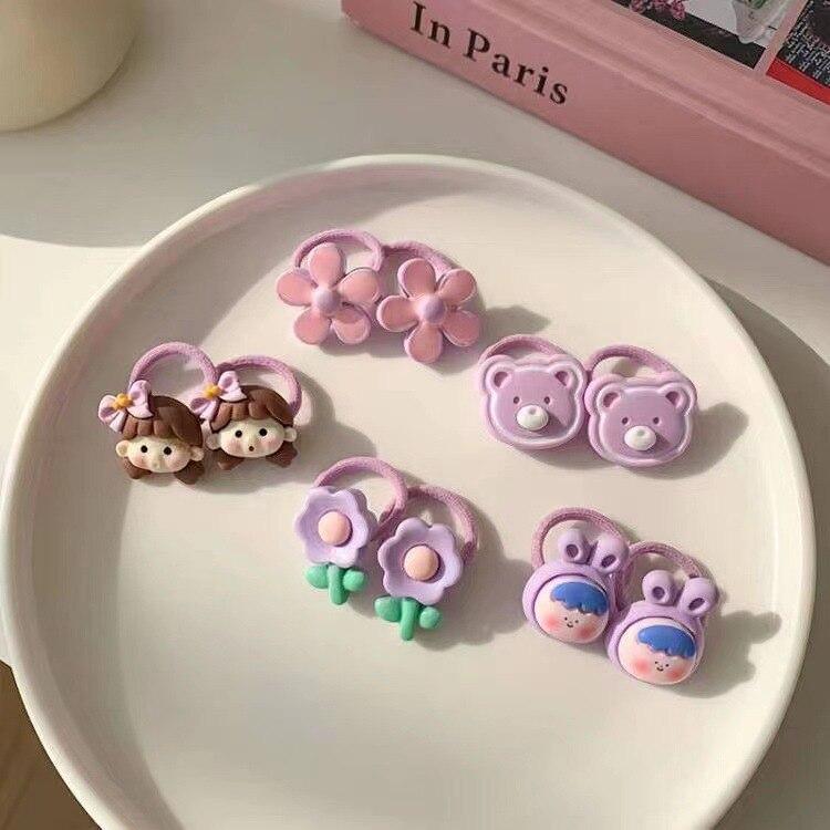 10 шт., мини-детская повязка для волос Kawaii, эластичная веревка для волос с мультяшным цветочным принтом и животными для маленьких девочек, маленькая повязка для волос, прекрасный головной убор