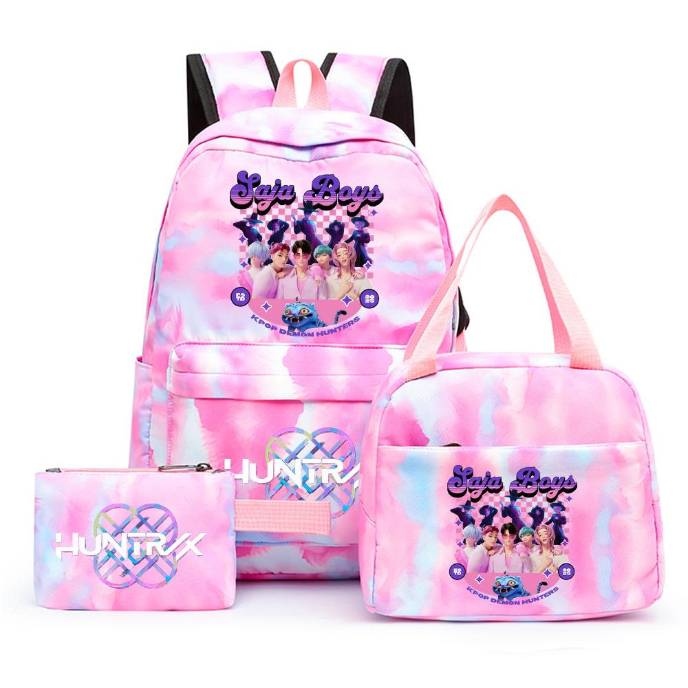 3Pcs/set Anime Cute Kpop Printed Backpack with Lunch Bag Pencil Case for Teenager Girl Boy Bookbag Large Capacity Waterproof Travel Bag Kid Gift