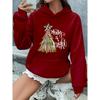 Casual Hooded Sweatshirt with Leopard Star, Brushstroke Christmas Tree & Letter Print – Comfortable & Stylish