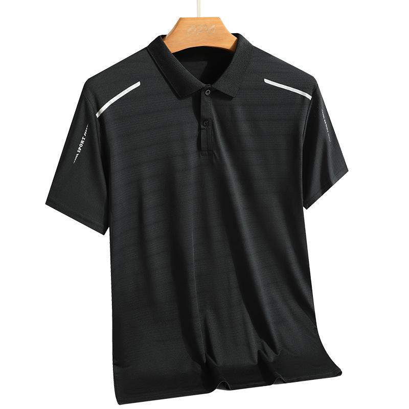 Летняя одежда Мужская футболка с коротким рукавом, летняя, быстросохнущая, из шелка Ice Silk, для людей среднего и пожилого возраста, свободный воротник, поло