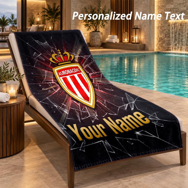 Custom Text Monaco FC Print Beach Towel Large Towel For Home Bathroom Beach