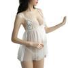 Floral Embroidered Sexy Babydoll Lingerie Nightwear for Women [AQURAD] See-through (White)