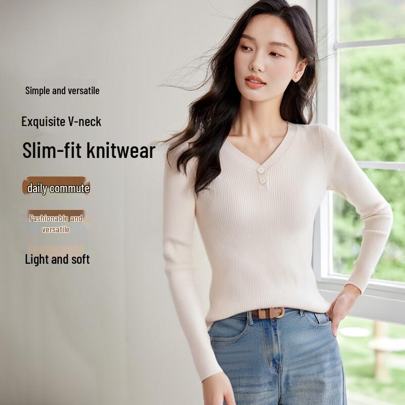 Handu Yishe Women's Slim-Fit V-Neck Knit Pullover Sweater