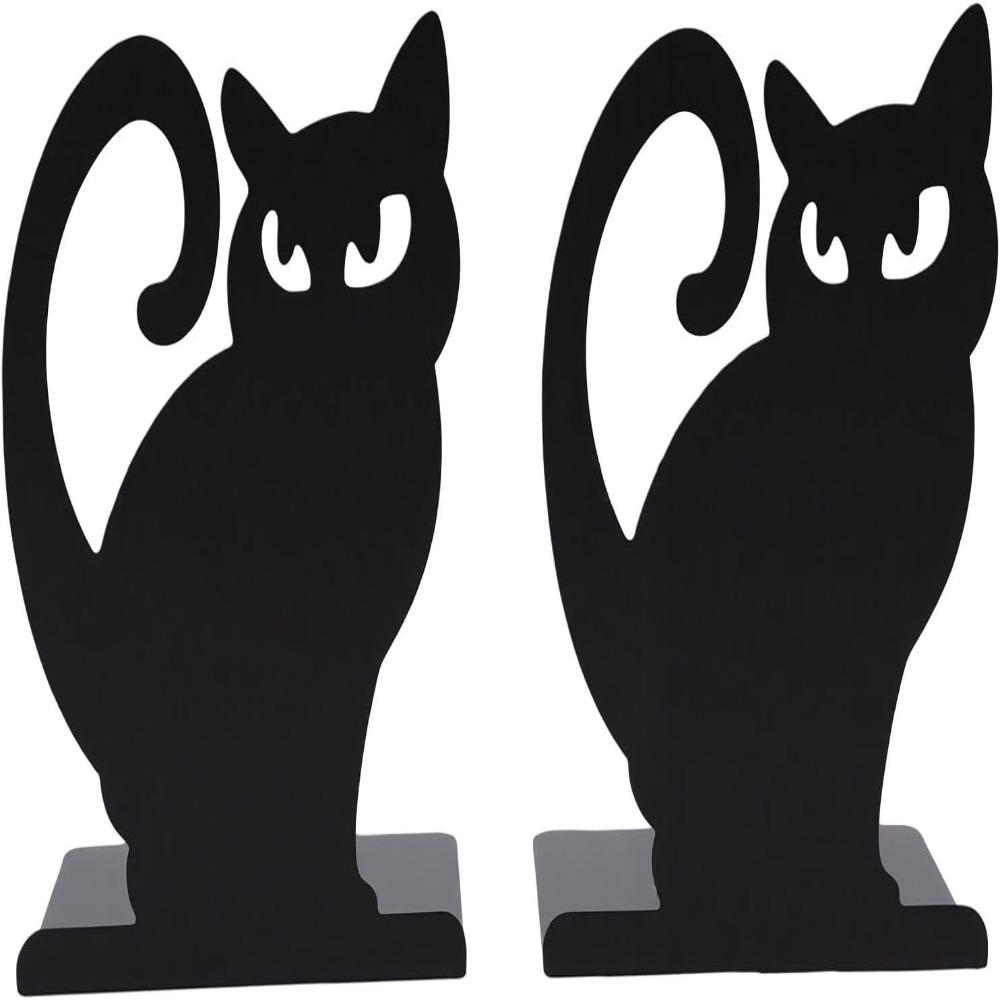 2pcs 4.72x4.37x5.87in Cat Shaped Book Stopper Iron Metal Bookends Decorative Cat Bookend Home Study