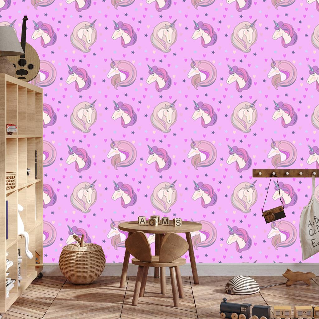 Wallpaper Unicorns in front of stars and hearts for living room and bedroom 50x1000