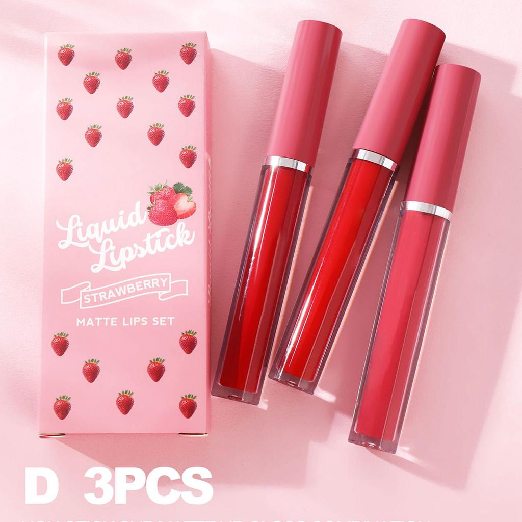 Набор из 3-х антипригарных блесков для губ. Бархатная помада, водостойкий невыцветающий блеск для губ, антипригарный, с чистым цветом.