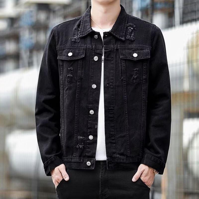 Spring Men's Ripped Denim Jacket - Korean Style, Casual and Trendy