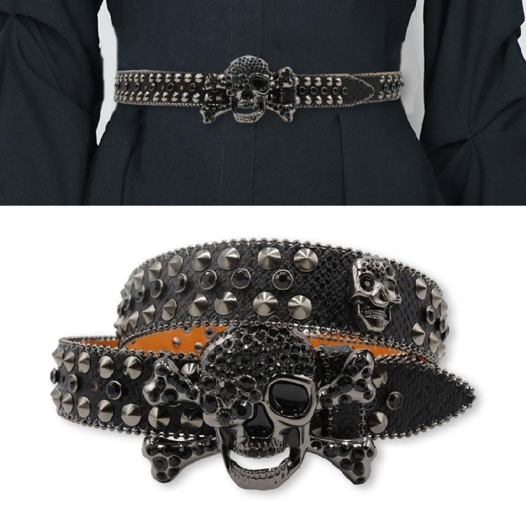 Popular Skull Buckle Belt for Adult Rhinestones Rivet Belt All Matching Blingbling Western Belt for Daily and Club