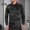 Spring Fall Men Shirt Sequin Smooth Surface Single-breasted Patchwork Turn-down Collar Cardigan Long Sleeves Cosplay Club Dance Party Top