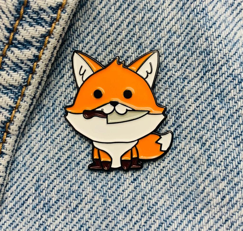 New Enamel Pin Fox Animal with Knife Funny Metal Pin Gift Birthday 1 Piece
