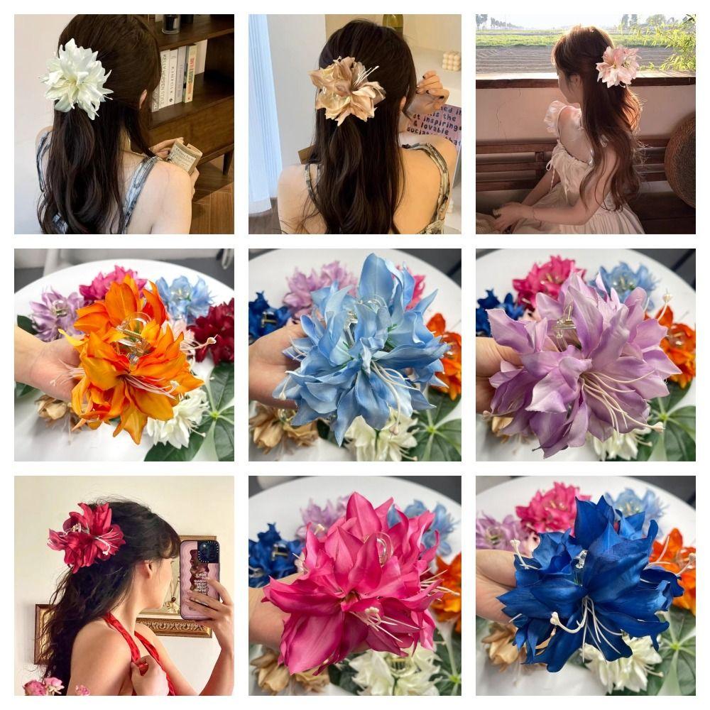 Korean Style Floral Shark Clip Fairy Sweet Hair Catches Simulation Flowers Hair Claw Beach