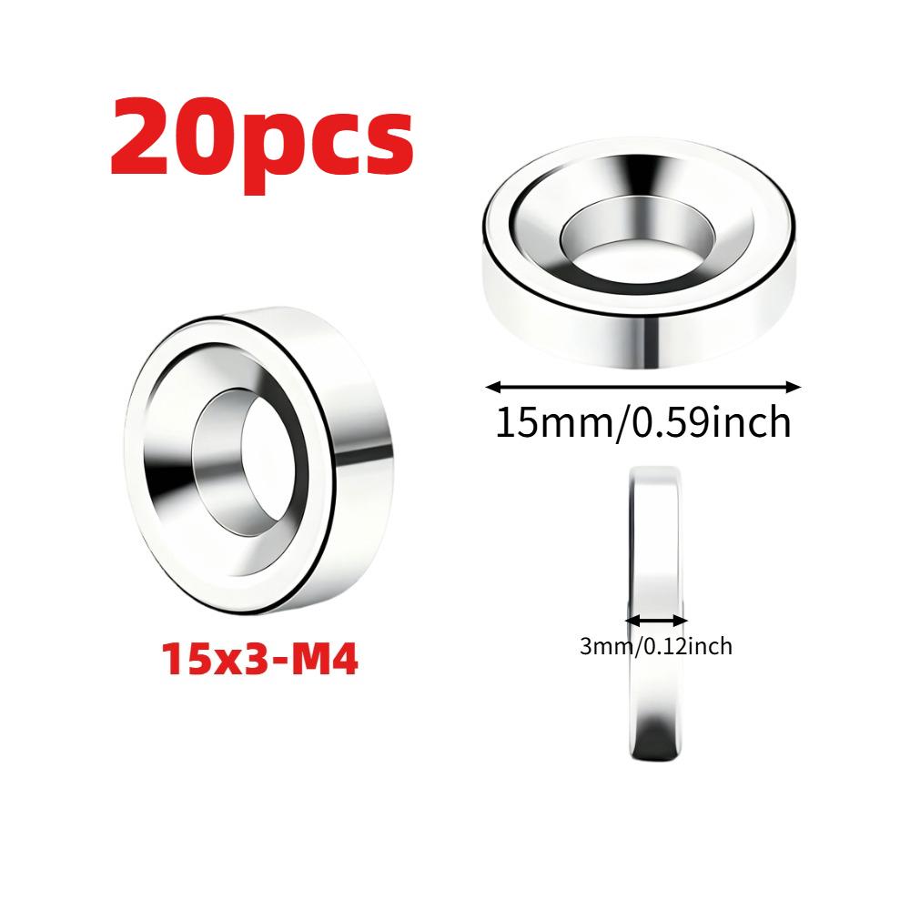 15x3mm Countersunk Round Disc Magnets with 4mm Hole, Multipurpose Flat Magnetic Pieces for Refrigerator Decoration, Office