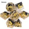 7 Pcs Black Resin Ring Golden Number Sharp Edge Dice Polyhedral Dice Suitable for Role-Playing RPG Board Game