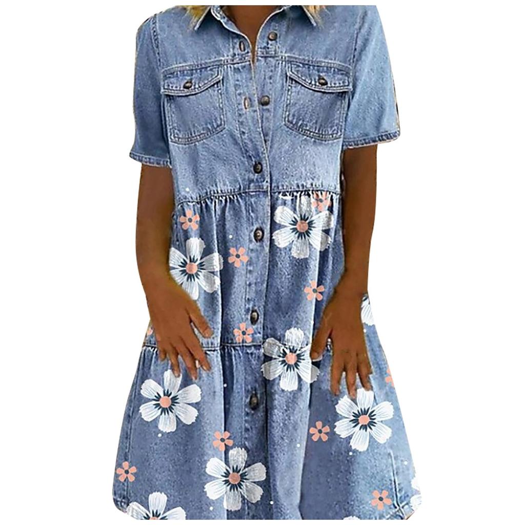 Women's Summer Fashion Casual Splicing Multi-button Multi-pocket Denim Skirt