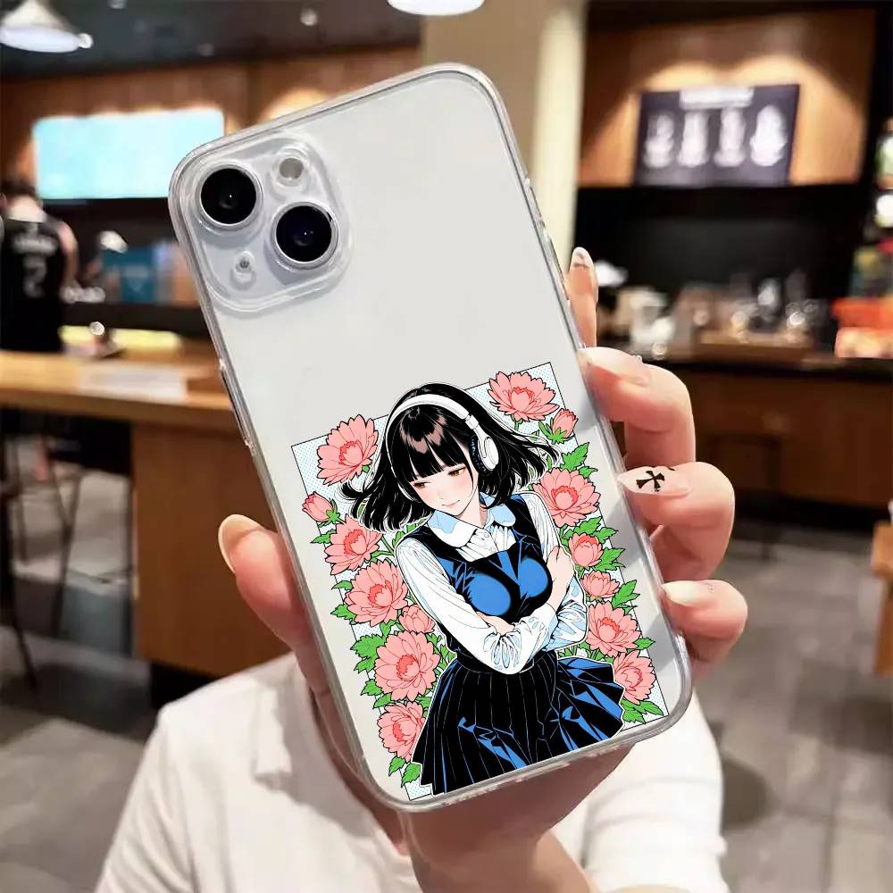 Милая аниме-девушка Роскошный прозрачный чехол для телефона для iPhone 17 16 15 Pro Max 14 13 12 11