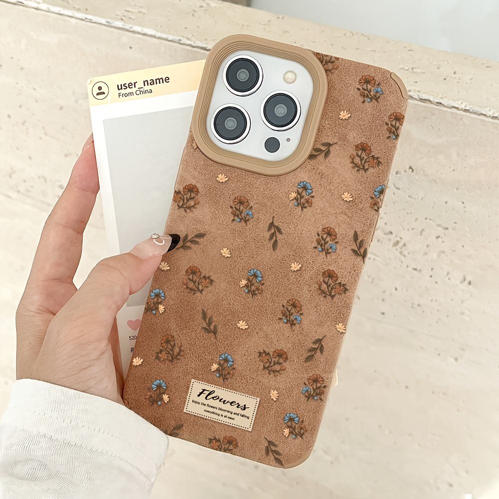 Чехол для телефона для iPhone 17 16 15 14 13 12 11 Pro Max XS XR 16 Plus 17 Air Зимняя мода Ретро Коричневый Искусственный мех Цветочный дизайн Обложка