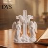 Компактное книжное украшение 3D-печатный ангел в молитве, двойные ангелы на облачной основе, священный драпированный домашний акцент, белая скульптура