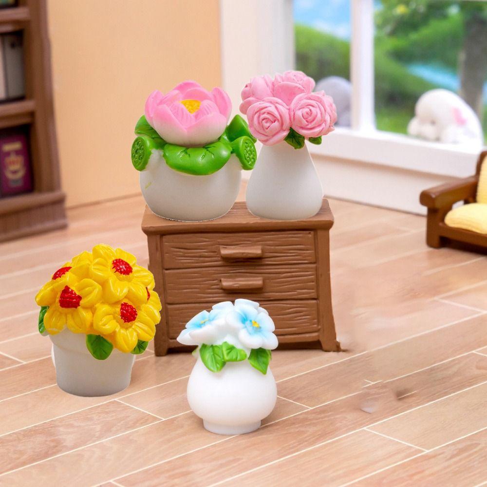 Artificial Mini Flower Potted Resin Resin Flower Model Simulation Potted Plants  For Home Desk