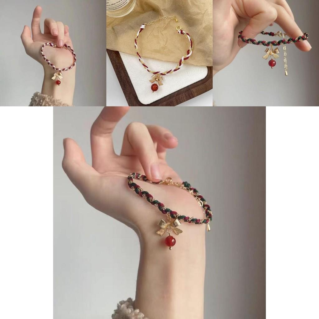 Шикарный красный белый зеленый плетеный браслет с бантом для женщин, идеально подходящий для рождественских подарков