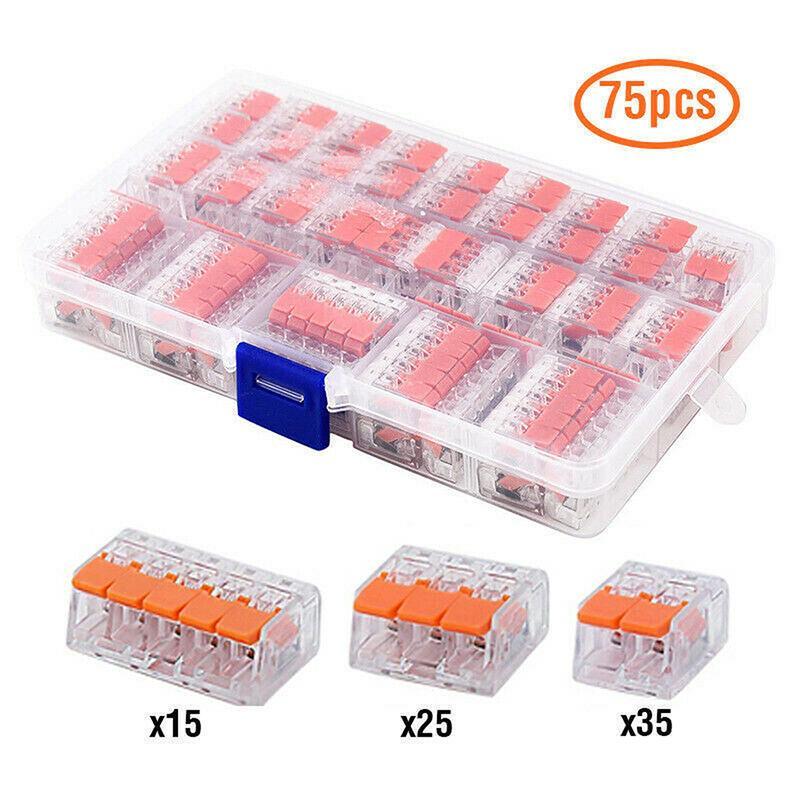 75pc для электрического соединителя Wago 221, клеммного кабеля зажима блока проводов, многоразового использования