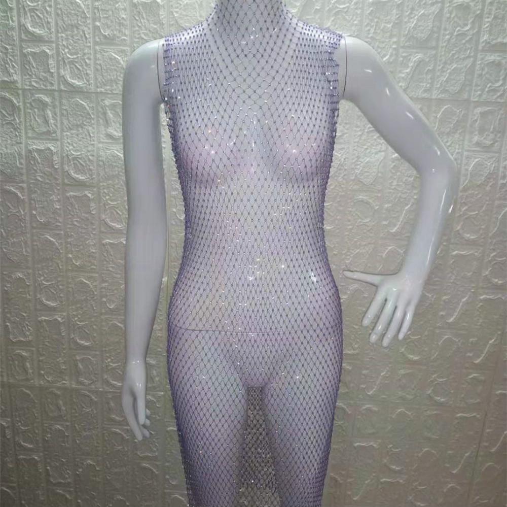 Sexy and Feminine Summer Performance and Gogo Show Style Grid Shiny Round Collar Women's Dress