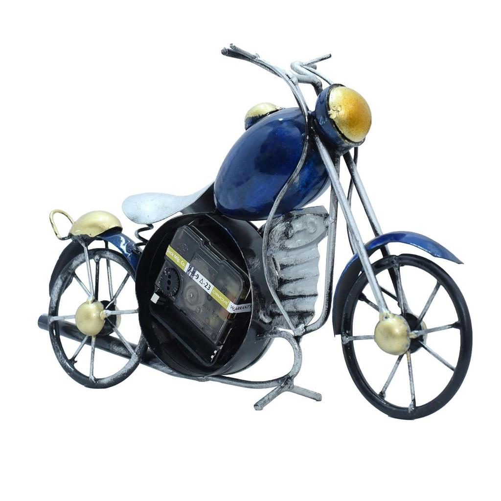Винтажный мотоцикл Royal Bullet с антикварными часами | Декор из железа и металла в деревенском стиле, экспонат для учебного стола, письменного стола, офиса, подарков (синий)