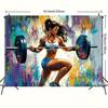 Fitness Party Backdrop Banner, Woman Lifting Weights Workout Design, Durable Polyester Wall Decor for Home Gym Birthday Wedding Indoor Outdoor