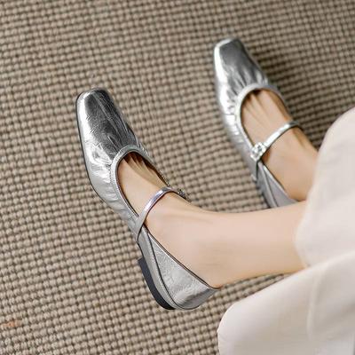 Модные туфли из овчины на лето, весну и осень, на плоской подошве с пряжками, женские балетки с квадратным носком