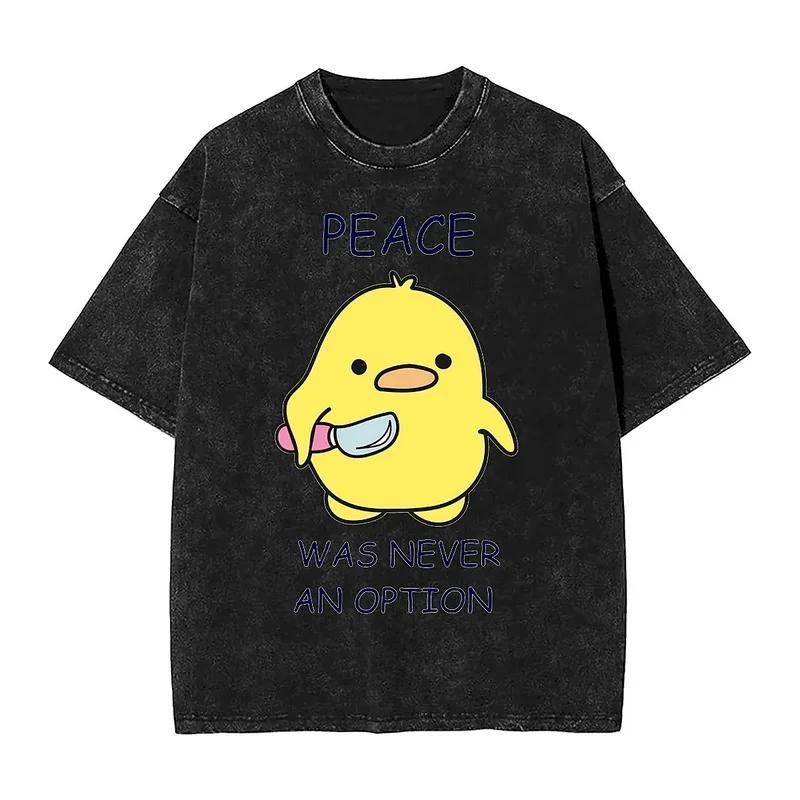 Парная футболка утка с ножом Выстиранные футболки Хиппи Мир никогда не был вариантом Пляжная футболка Хлопковые топы
