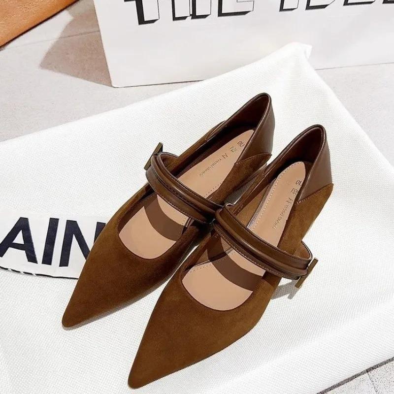Замшевые Женские Туфли-Лодочки с Острым Носком Сексуальные Элегантные Босоножки для Платья Женские Дизайнерские Новые Туфли Женские Лоферы на Массивном Каблуке Zapatos Mujer