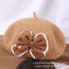 Autumn and winter warm wool beret women's bow versatile painter hat retro newsboy hat material retro style