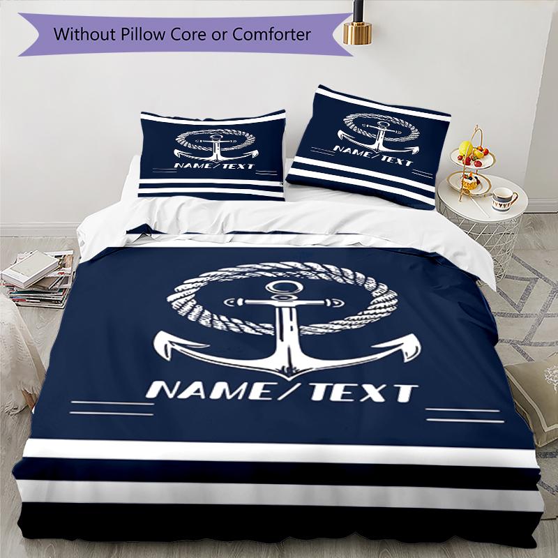 3PC Custom Name Nautical Anchor Bedding Set Duvet Cover Closure Includes 1 Duvet Cover & 2 Pillowcases for Bedroom