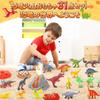 Dinosaur Figure Cute Stone Dinosaur Toy 31pcs Volcano Set with Spray Function Realistic Lights and Sound Effects Toy Large Map Storage Box Included