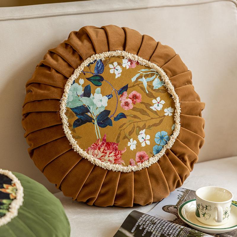 Скандинавский Стиль Декоративная Подушка на Пояс Ретро Роскошная Подушка для Дивана и Прикроватной Тумбочки Креативная Плиссированная Круглая Высококачественная Бархатная Подушка Пуфик
