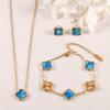 Elegant French Vintage Clover 3-Piece Jewelry Set Stainless Steel Gold Plated Women Sweet Style Necklace Bracelet Earrings