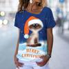Fashion Cat T-Shirt Women's V Neck Tees Top Vintage Red Christmas Clothes Summer Chic Oversized Femele Clothing 2023 New Tee