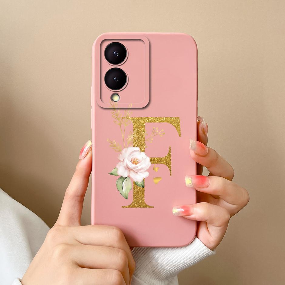 Чехол для VIVO Y17S 4G A To Z Милый Цветочный Буквенный Узор Гладкий Жидкий Силиконовый Чехол Для VIVOY17S Y17s 4G Модный Чехол Для Пары