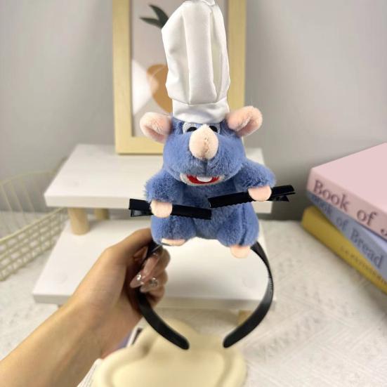 Повязка на голову Cooking Mouse King с 2 зажимами, легкая, плюшевая повязка для волос в виде мыши, противоскользящая, набитая