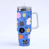 Halloween Print 40oz Large Capacity Thermos Cup, Thermal Insulation and Cold Retention, Ice Cup with Handle and Straw, Car Cup