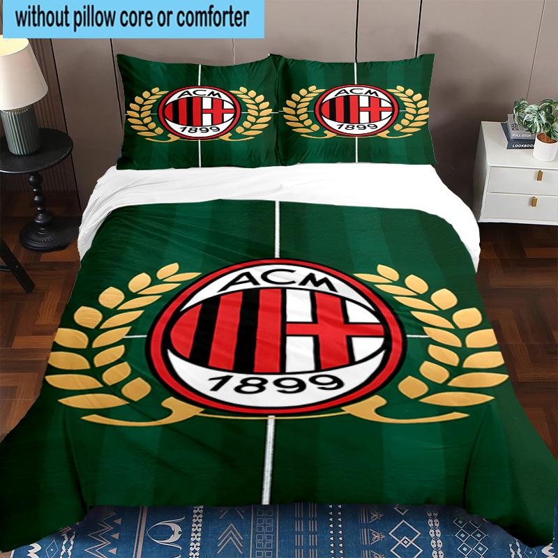 3pcs Milan Football club Printed Bedding Set Duvet Cover Closure Includes 1 Duvet Cover & 2 Pillowcases Bedding Sets Home Decor Gifts