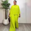 European and American temperament fashionable loose long-sleeved design irregular top wide-leg trousers African casual women's suit