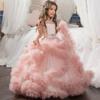 New Arrival Flower Girl Communion Dress Lace Dresses Cute Girl Elegant Pink Wedding Party Ball Gown