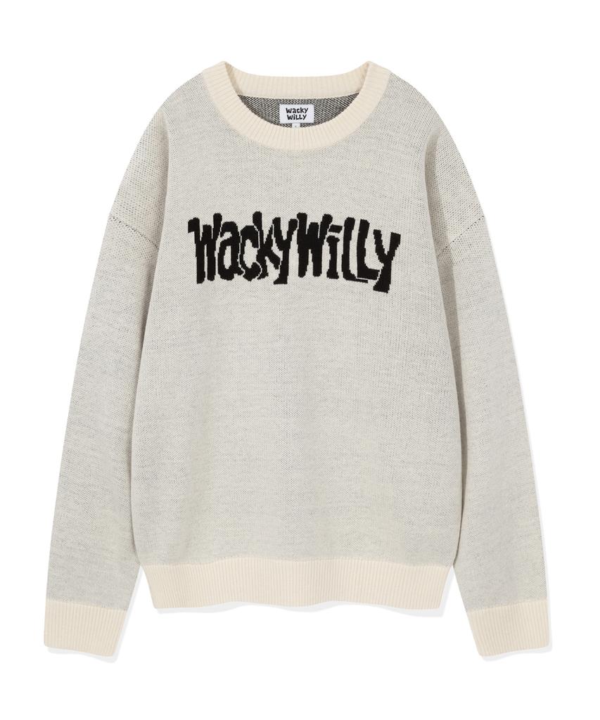 WACKY WILLY Lettering Pullover Sweater Ivory