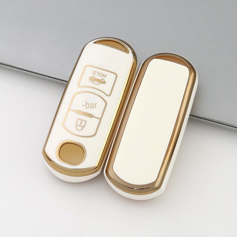 Чехол для ключа с золотой оправой для 2-кнопочных/3-кнопочных моделей Mazda CX-30, Atez, CX-4, CX-5, CX-8