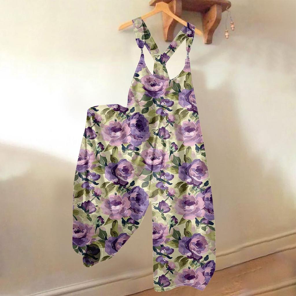 Женский летний комбинезон с цветочным принтом в винтажном стиле (Нерегулируемые ремни)